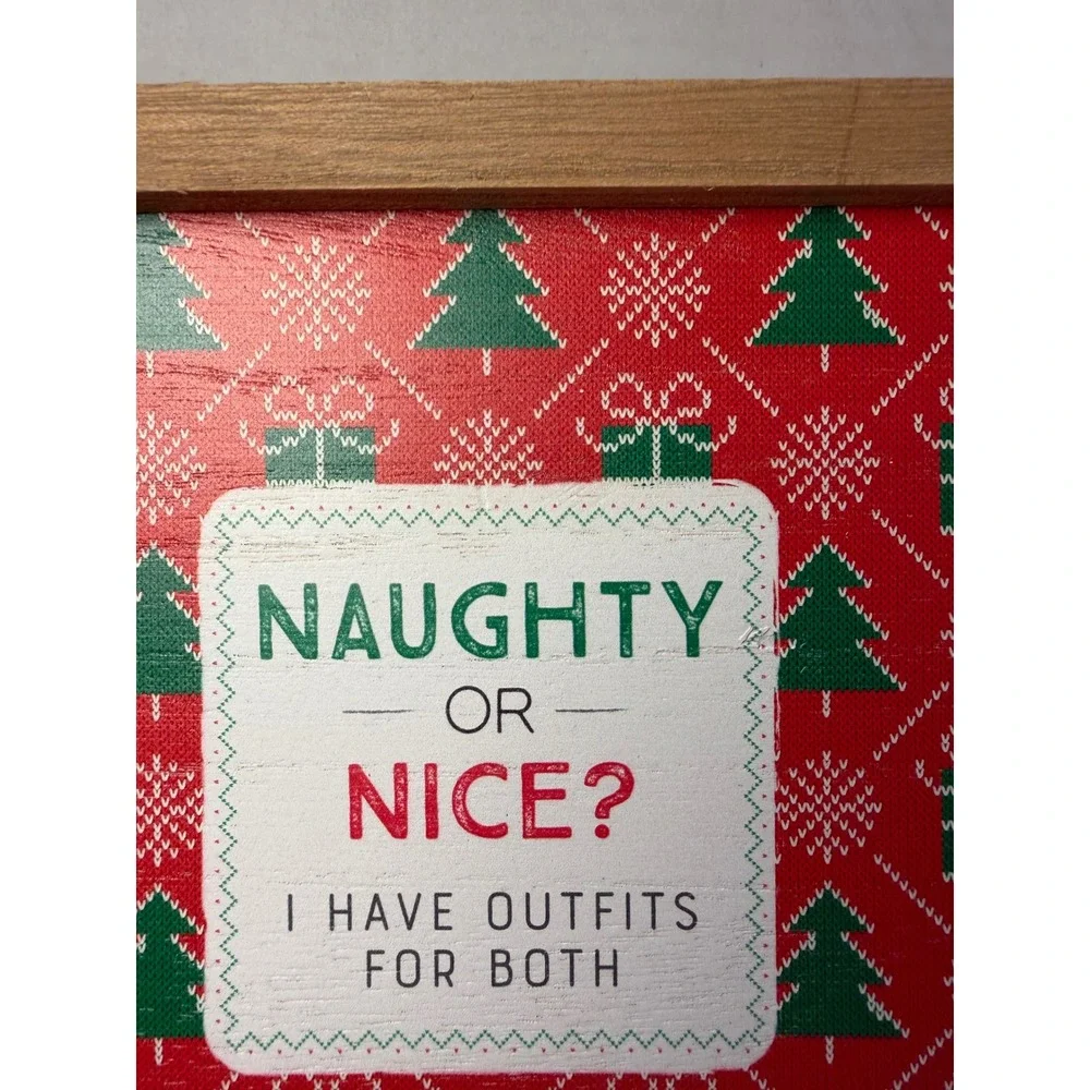 Naughty or Nice Christmas Wood Easel Frame Sign Red Green Holiday Decor C23837